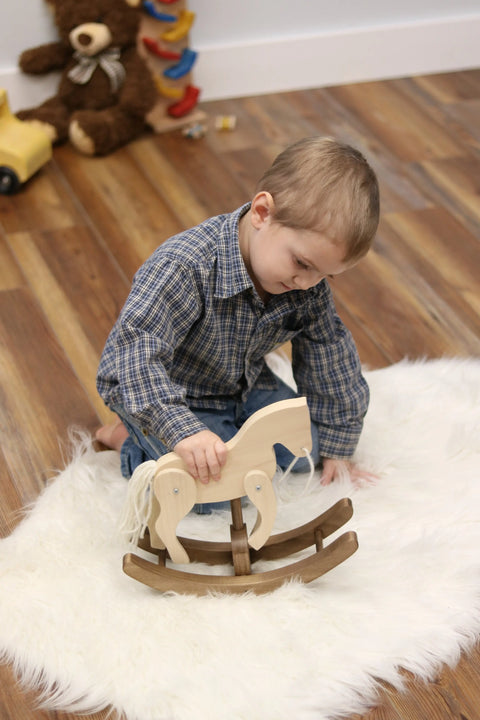 Amish Craft Wooden Rocking Clackity Horse Toy Walnut Finish Child Safe | Made in USA Amish Toy Box  Toy