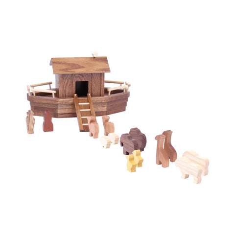 Amish Handcrafted Noah's Ark Wooden Playset With 13 Animal Figures – Removable Roof and Ramp | Made in USA Amish Toy Box  Wooden Toy