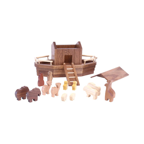 Amish Handcrafted Noah's Ark Wooden Playset With 13 Animal Figures – Removable Roof and Ramp | Made in USA Amish Toy Box  Wooden Toy