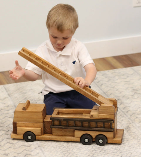 Amish Handcrafted Wooden Fire Truck Toy 20 Inch – Child-Safe Non-Toxic Finish | Made in USA Amish Toy Box  Toy