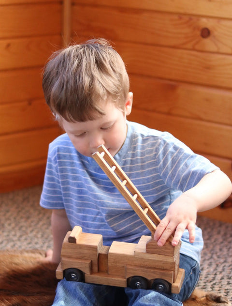 Amish Handcrafted Wooden Fire Truck Toy 20 Inch – Child-Safe Non-Toxic Finish | Made in USA Amish Toy Box  Toy