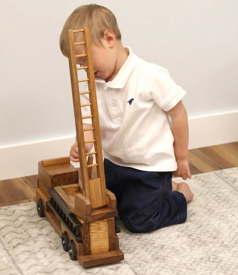 Amish Handcrafted Wooden Fire Truck Toy 20 Inch – Child-Safe Non-Toxic Finish | Made in USA Amish Toy Box  Toy