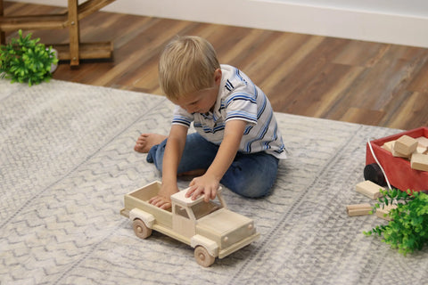 Amish Handcrafted Wooden Pickup Truck Toy With Dual Hitch 13 Inch Solid Wood Toy | Made in USA Amish Toy Box  Wooden Toys,Everything Farming