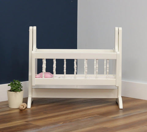 Amish Handmade Wooden Doll Swinging Cradle Poplar Wood with Bedding Set | Made in USA Amish Toy Box  Doll Furniture
