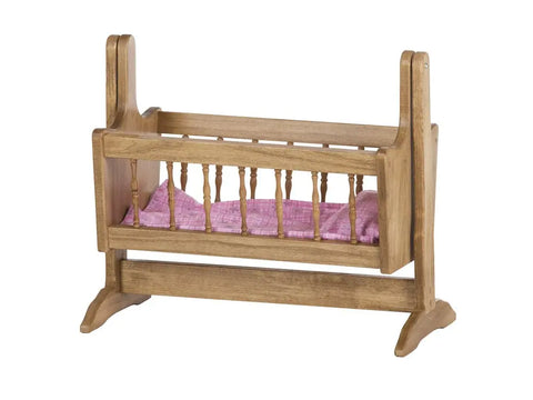 Amish Handmade Wooden Doll Swinging Cradle Poplar Wood with Bedding Set | Made in USA Amish Toy Box  Doll Furniture