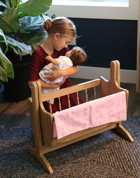 Amish Handmade Wooden Doll Swinging Cradle Poplar Wood with Bedding Set | Made in USA Amish Toy Box  Doll Furniture