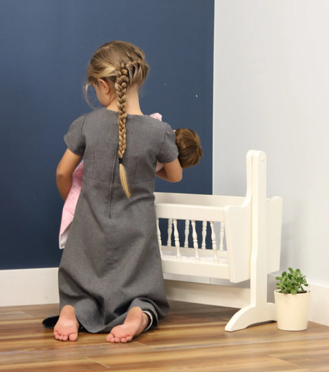 Amish Handmade Wooden Doll Swinging Cradle Poplar Wood with Bedding Set | Made in USA Amish Toy Box  Doll Furniture