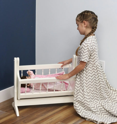 Amish Handmade Wooden Doll Swinging Cradle Poplar Wood with Bedding Set | Made in USA Amish Toy Box  Doll Furniture