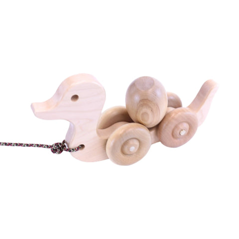 Amish Handmade Wooden Duck Pull Toy for Toddlers – Rotating Egg and Rolling Wheels | Made in USA Amish Toy Box  Toy