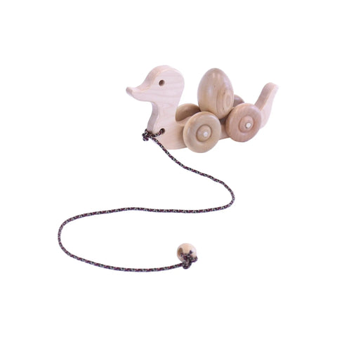 Amish Handmade Wooden Duck Pull Toy for Toddlers – Rotating Egg and Rolling Wheels | Made in USA Amish Toy Box  Toy