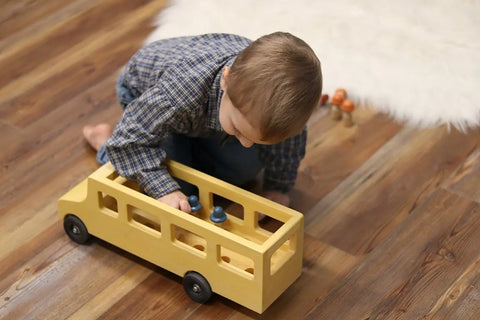 Amish Handmade Wooden School Bus Toy 9.5 Inch with Rolling Wheels – Non-Toxic Finish | Made in USA Amish Toy Box  Wooden Toys,Trains, Trucks and Things