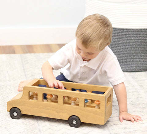 Amish Handmade Wooden School Bus Toy 9.5 Inch with Rolling Wheels – Non-Toxic Finish | Made in USA Amish Toy Box  Wooden Toys,Trains, Trucks and Things