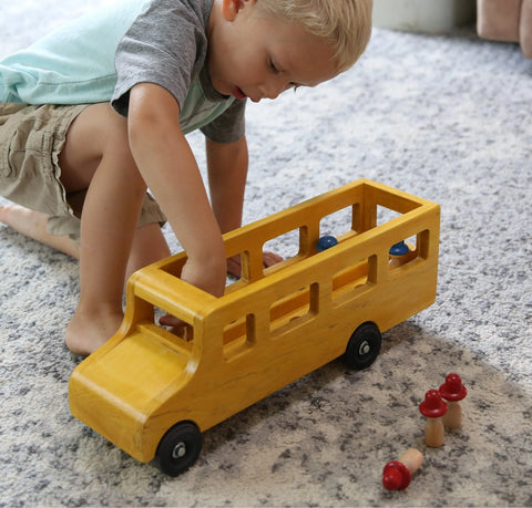 Amish Handmade Wooden School Bus Toy 9.5 Inch with Rolling Wheels – Non-Toxic Finish | Made in USA Amish Toy Box  Wooden Toys,Trains, Trucks and Things
