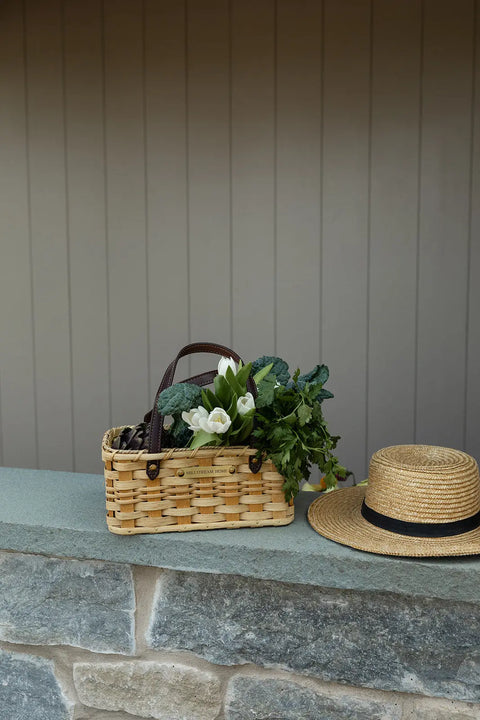 Amish Handwoven Seagrass Picnic Basket with Leather Handles and Brass Hardware – 12x7.5x5 Inches | Millstream Home Made in USA Millstream Home  Baskets