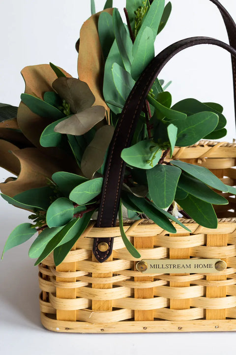 Amish Handwoven Seagrass Picnic Basket with Leather Handles and Brass Hardware – 12x7.5x5 Inches | Millstream Home Made in USA Millstream Home  Baskets