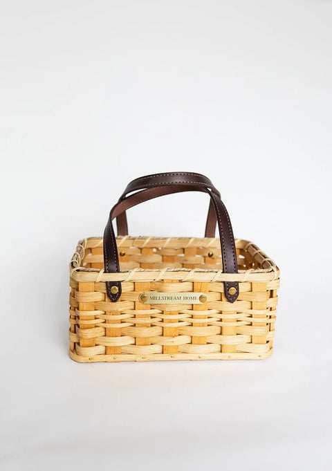 Amish Handwoven Seagrass Picnic Basket with Leather Handles and Brass Hardware – 12x7.5x5 Inches | Millstream Home Made in USA Millstream Home  Baskets