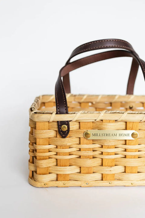 Amish Handwoven Seagrass Picnic Basket with Leather Handles and Brass Hardware – 12x7.5x5 Inches | Millstream Home Made in USA Millstream Home  Baskets
