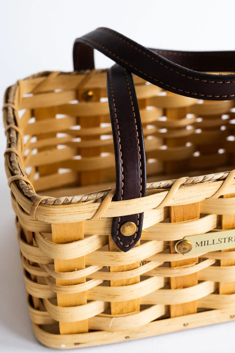 Amish Handwoven Seagrass Picnic Basket with Leather Handles and Brass Hardware – 12x7.5x5 Inches | Millstream Home Made in USA Millstream Home  Baskets