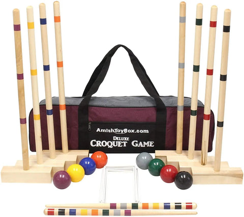 Amish-Made 8-Player Wooden Croquet Set – Maple Hardwood Mallets | Classic Outdoor Game Made in USA Amish Toy Box  Games and Puzzles