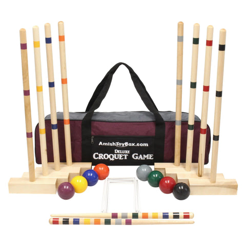Amish-Made 8-Player Wooden Croquet Set – Maple Hardwood Mallets | Classic Outdoor Game Made in USA Amish Toy Box  Games and Puzzles