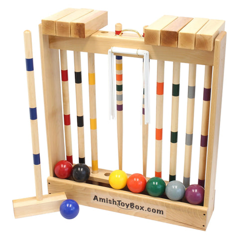 Amish-Made 8-Player Wooden Croquet Set – Maple Hardwood Mallets | Classic Outdoor Game Made in USA Amish Toy Box  Games and Puzzles