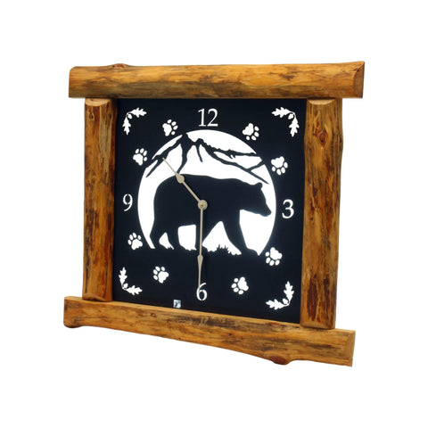 Amish-Made Rustic Wall Clock 25x22 Inch – Pine Log Frame with Metal Deer Art | Handmade in USA Amish Toy Box  Clock