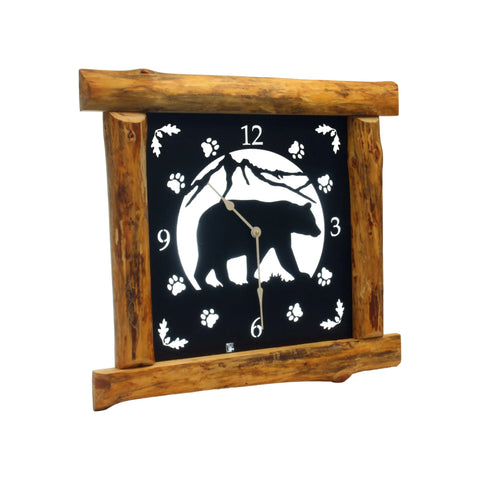 Amish-Made Rustic Wall Clock 25x22 Inch – Pine Log Frame with Metal Deer Art | Handmade in USA Amish Toy Box  Clock