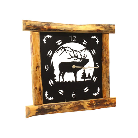 Amish-Made Rustic Wall Clock 25x22 Inch – Pine Log Frame with Metal Deer Art | Handmade in USA Amish Toy Box  Clock