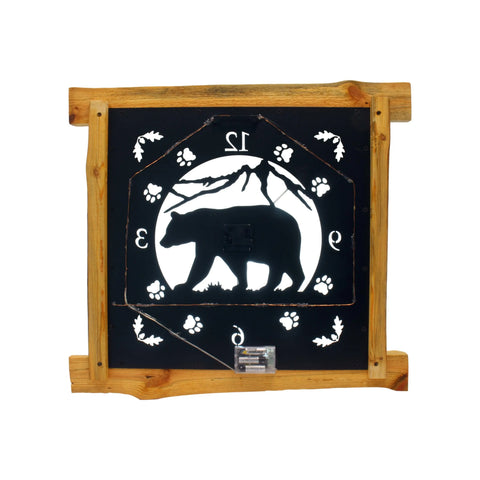 Amish-Made Rustic Wall Clock 25x22 Inch – Pine Log Frame with Metal Deer Art | Handmade in USA Amish Toy Box  Clock