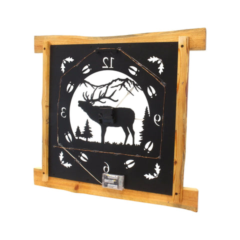 Amish-Made Rustic Wall Clock 25x22 Inch – Pine Log Frame with Metal Deer Art | Handmade in USA Amish Toy Box  Clock