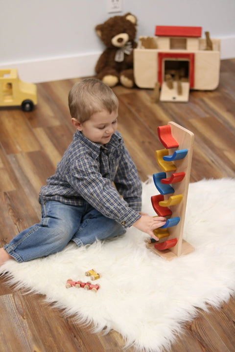 Amish-Made Wooden Mini Car Roller Toy 16 Inch – Solid Wood Kids Playset with 3 Cars | Made in USA Amish Toy Box  Toy