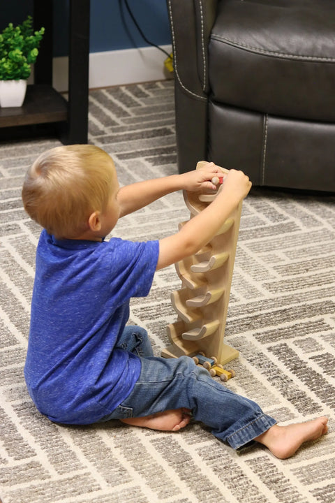 Amish-Made Wooden Mini Car Roller Toy 16 Inch – Solid Wood Kids Playset with 3 Cars | Made in USA Amish Toy Box  Toy