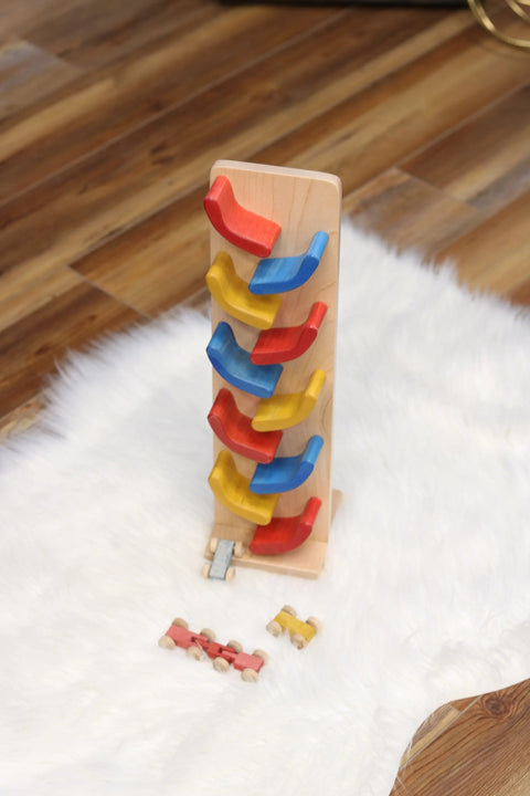 Amish-Made Wooden Mini Car Roller Toy 16 Inch – Solid Wood Kids Playset with 3 Cars | Made in USA Amish Toy Box  Toy