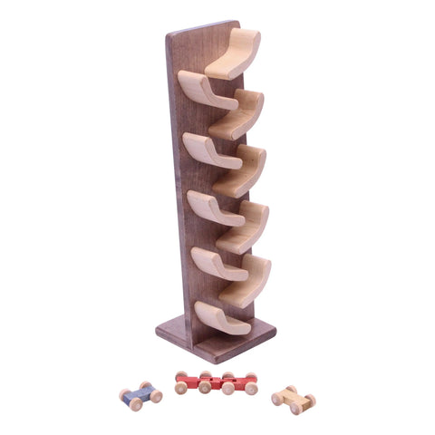 Amish-Made Wooden Mini Car Roller Toy 16 Inch – Solid Wood Kids Playset with 3 Cars | Made in USA Amish Toy Box  Toy