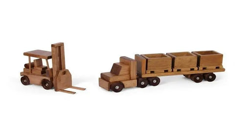 Amish-Made Wooden Semi Truck And Flatbed Trailer Toy Set With Forklift And Removable Bins | Made In USA Amish Toy Box  Wooden Toys,Trains, Trucks and Things