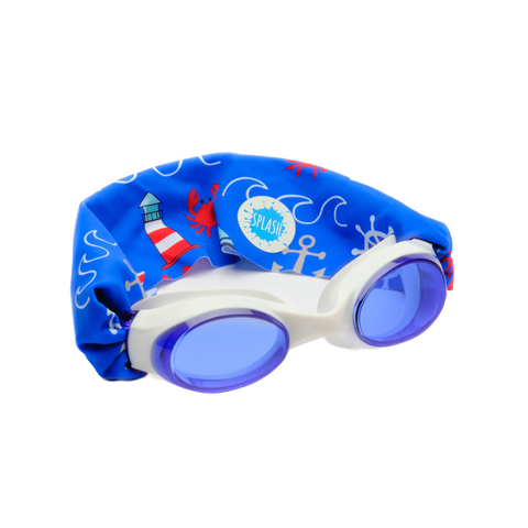 Anchors Away Kids and Adults Swim Goggles – Tangle-Free Nautical Strap with Blue Lenses | Assembled in USA Splash Place  Swim Goggles