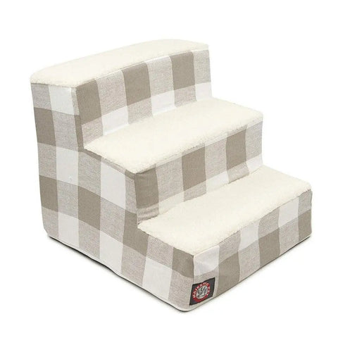 Anderson Check 3-Step Pet Stairs – Soft Cushioned Steps – Made in USA Majestic Pet