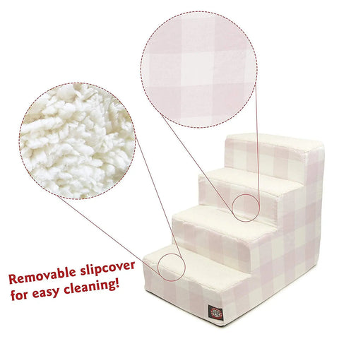 Anderson Check 4-Step Pet Stairs – Soft Slipcover Support for Aging Pets | Made in USA Majestic Pet