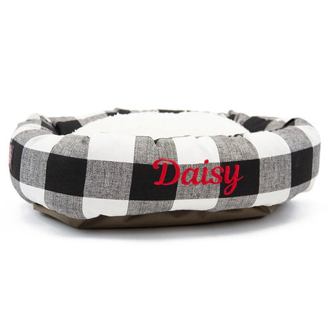 Personalized Sherpa Dog Bed – Anderson Check Bagel Design | Made in USA Majestic Pet 