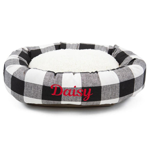 Personalized Sherpa Dog Bed – Anderson Check Bagel Design | Made in USA Majestic Pet 
