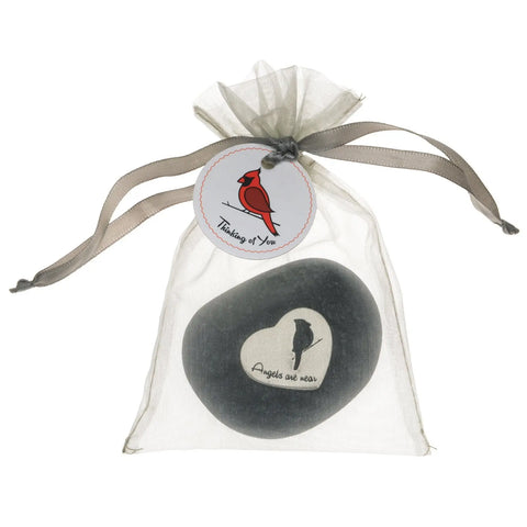 Angels Are Near Memorial Stone – Pewter Cardinal Heart Handcrafted Keepsake | Made in USA Whitney Howard Designs  Rock Garden