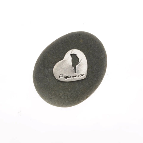 Angels Are Near Memorial Stone – Pewter Cardinal Heart Handcrafted Keepsake | Made in USA Whitney Howard Designs  Rock Garden
