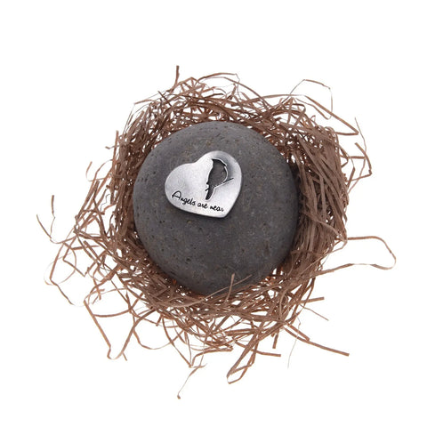 Angels Are Near Memorial Stone – Pewter Cardinal Heart Handcrafted Keepsake | Made in USA Whitney Howard Designs  Rock Garden