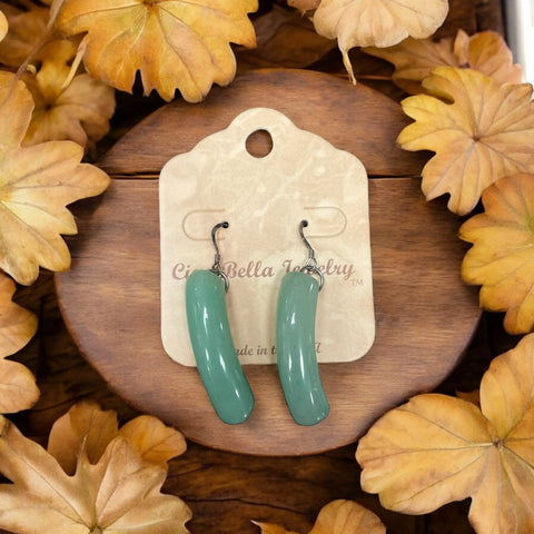 Antique Silver Dangle Earrings With Curved Aventurine Gemstones – Handmade Jewelry | Made in USA Michelle Marie Boutique  Earrings