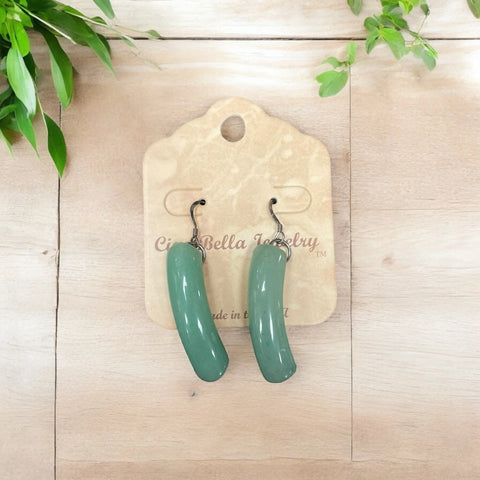 Antique Silver Dangle Earrings With Curved Aventurine Gemstones – Handmade Jewelry | Made in USA Michelle Marie Boutique  Earrings