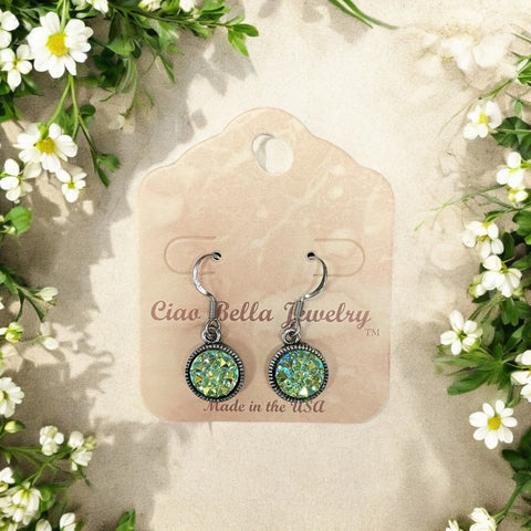 Antique Silver Druzy Dangle Earrings – Handcrafted Sparkling Resin Jewelry | Made in USA Michelle Marie Boutique  Earrings