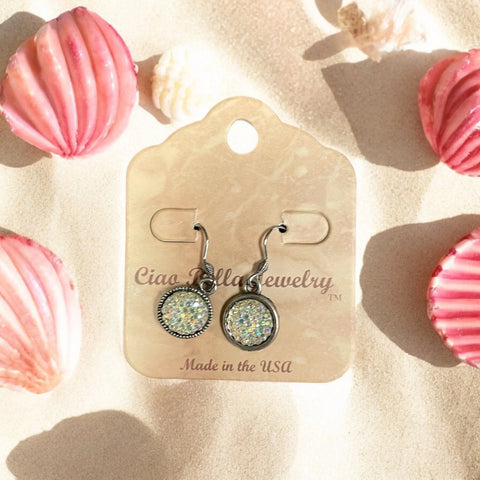 Antique Silver Druzy Dangle Earrings – Handcrafted Sparkling Resin Jewelry | Made in USA Michelle Marie Boutique  Earrings