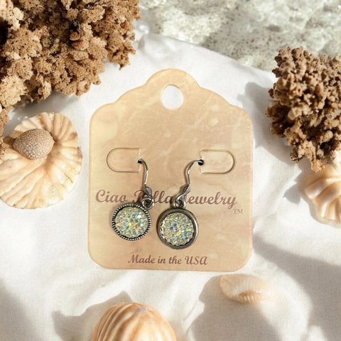 Antique Silver Druzy Dangle Earrings – Handcrafted Sparkling Resin Jewelry | Made in USA Michelle Marie Boutique  Earrings