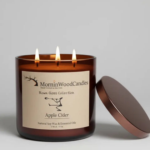 Apple Cider Soy Wax Candle 3-Wick 17 oz – Handcrafted Home Fragrance | Made in USA MorninWood Candles  Candles