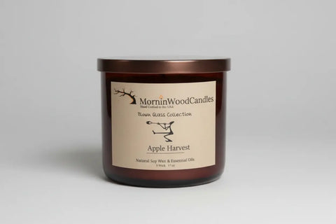 Apple Harvest-Soy 3-Wick Blown Glass Collection MorninWood Candles  3 Wick Candle